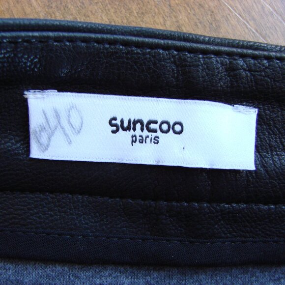 SUNCOO Paris Black Leather Mini Skirt Silver Studs Moto Grunge Size Small - Picture 3 of 13